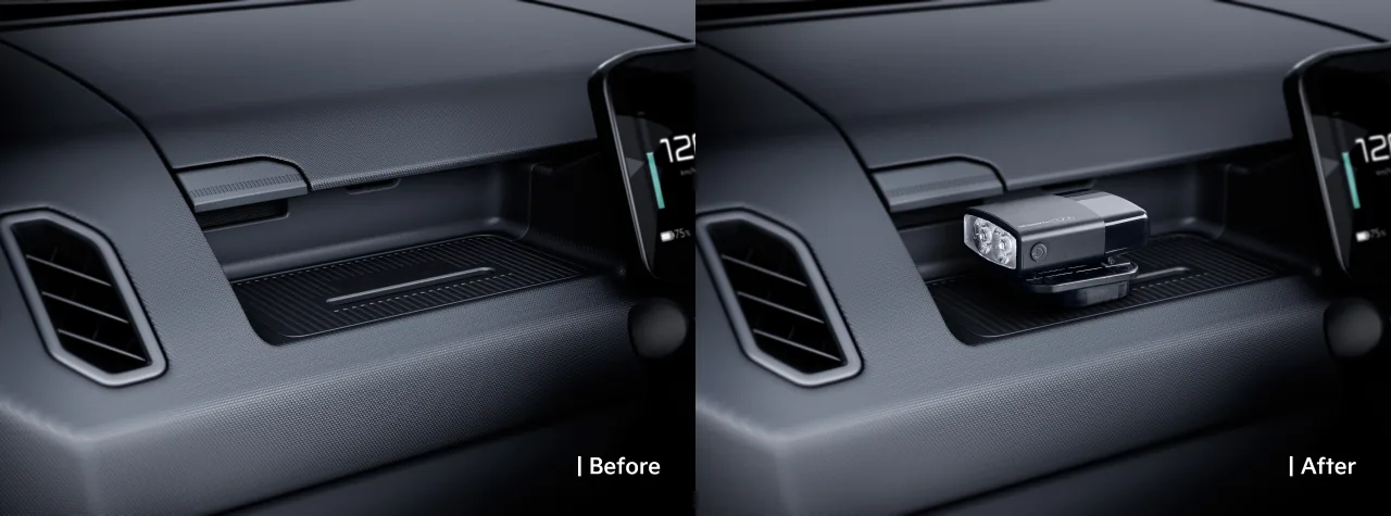 Includes flashlight, emergency belt cutter, and escape hammer. Attaches to magnetic holder.