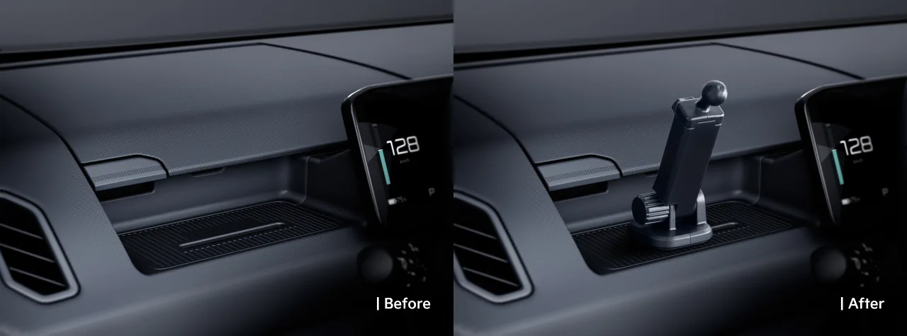 Ball joint provided for in-vehicle phone mounting. *Phone holder sold separately.