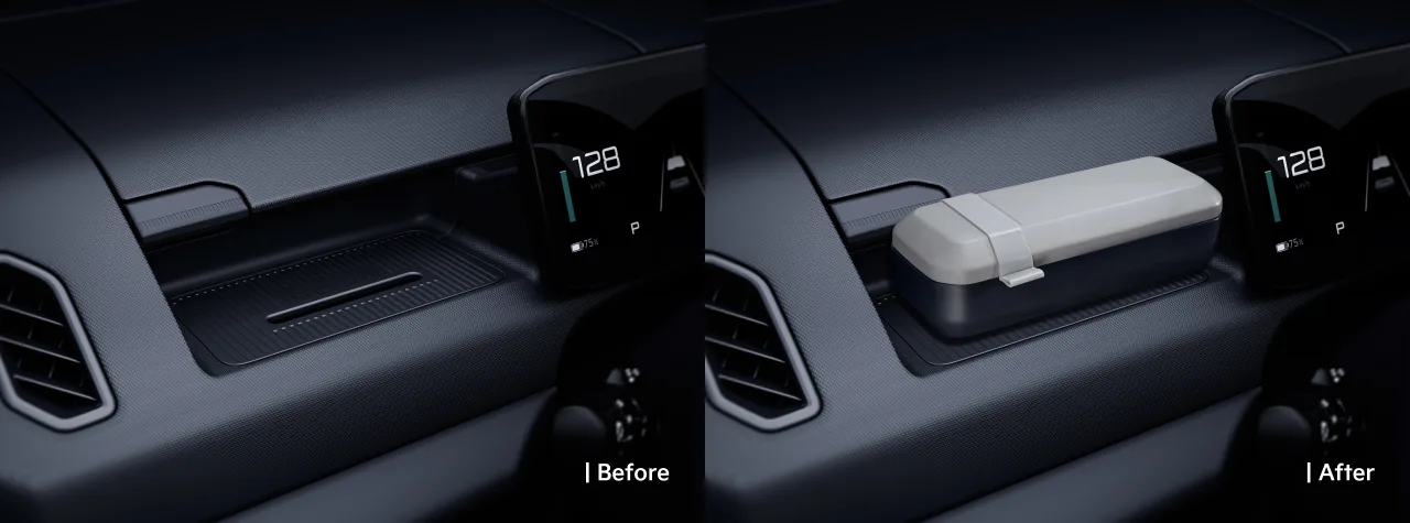 Stores sunglasses safely. Attaches to magnetic holder.